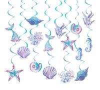 16 pièces Guirlande de sirène irisée, Coquillage étoile de mer Perle Banderole en Papier pour Petite sirène thème Arc-en-Ciel Anniversaire Bapteme décorations de fête sous la mer