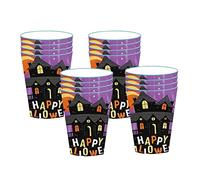 16 Pièces Halloween Gobelets Jetables en Papier,Chauve Souris Modèle Tasses en Papier Violette,Recyclable Gobelets Jetables pour Café Thé Boissons Chaudes et Froides Fournitures Halloween Fête