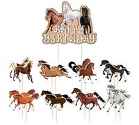 16 Pièces Inserts De Gâteau De Cheval Et 1 Grand Insert De Gâteau d'anniversaire, Décorations De Fête d'anniversaire sur Le Thème du Cheval, Accessoires De Gâteau