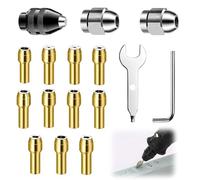 16 Pièces Mandrin de Précision en Laiton pour Outil Rotatif, 0.5mm à 3.2mm | Set de Pinces 0.5mm à 3.2mm avec Écrous Métalliques, Compatible avec Dremel et Mini Perceuses pour Accessoires Légers