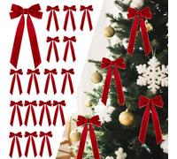 16 Pièces Noeud de Ruban Velours de Noël 13 x 26cm Grande Taille oeud d'arbre de Noel Arc de Guirlande de Noel Emballage du Festivalp pour l'arbre de Noël Cheminée Porte D'entrée Décorations
