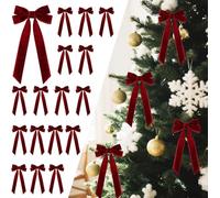 16 Pièces Noeud de Ruban Velours de Noël 13 x 26cm Grande Taille oeud d'arbre de Noel Arc de Guirlande de Noel Emballage du Festivalp pour l'arbre de Noël Cheminée Porte D'entrée Décorations