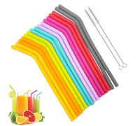 16 Pièces Pailles en Silicone Réutilisable, Enfants Coloré Courbées les Pailles à Boire Sûr et écologique avec 2 Brosses de Nettoyage, Paille Enfant Douce Peut être Utilisée pour le Café,Jus de fruits