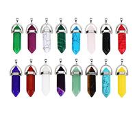 16 Pièces Pendentif en Pierre Hexagonale à Quartz Pointu Pendentif à Pierres Précieuses avec Sac de Rangement, 16 Couleurs