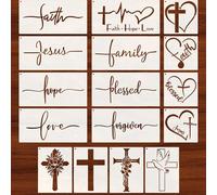 16 pièces Pochoirs chrétiens pour la peinture, pochoirs en croix pour l'artisanat réutilisables, grands pochoirs de mots inspirants chrétiens pour la peinture sur bois tissu toile affiche murale