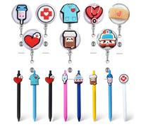 16 pièces porte-badge, comprend 8 porte-badges rétractables pour infirmières et 8 stylos pour accessoires d'infirmière, ce qui en fait un cadeau attentionné pour les infirmières et les médecins