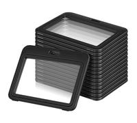 16 pièces Porte-carte d'Identité Rigide Horizontal en Plastique Noir | Double Face, Coque Rigide Moulée, Profil Fin Empilable, pour Badges de Sécurité et Contrôle