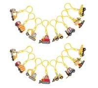 16 Pièces Porte-clés Bulldozer en PVC, Pendentif Camion de Chantier | Fermoir Ampoule Arrondi, Accessoire Identifiable pour Enseignants et Garçon Fille, Décoration de Paquet ou Poche