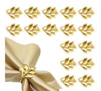 16 Pieces Rond de Serviette en Métal, Doré Anneau Serviette Forme de Feuille de Table, Ronds et Porte-Serviettes pour Mariage Anniversaire Dîner Décoration