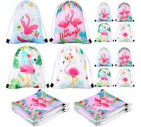 16 Pièces Sacs Cadeaux D'invités Flamingo Avec Cordon 26 X 30 Cm Sacs À Dos De Fête Flamingo Sacs Cadeaux Pour Fournitures De Fête Hawaïennes Pour Fille Anniversaire Douche De Bébé Été