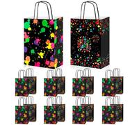 16 Pièces Sacs Cadeaux Fluorescents, Sac Kraft Avec Poignée, Sachet Anniversaire Enfant Néon, Sac Cadeau Anniversaire, pour Décorations d'Anniversaire Néon, Fournitures Fête Glow in the Dark
