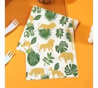 16 pièces Serviettes jetables 33*33cm/13*13in, motif feuille verte et animal doré. Convient pour les anniversaires, les révélations de sexe et autres fêtes à thème, ainsi que pour un usage quotidien. 