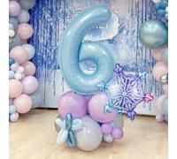 16 pièces/Set Décorations de ballons thème La Reine des Neiges pour fête d'anniversaire, incluant des ballons numérotés en aluminium 0-9 de 40" (environ 101 cm) en tons de bleu clair, bleu et violet,