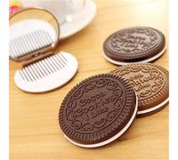 16 pièces Set (Miroir de Maquillage + Peigne) Miroir de Maquillage en Forme de Biscuit Crème au Chocolat Réaliste, Miroir Rond Pliable Portable Mignon de Princesse avec Peigne, Design Mignon de Miroir