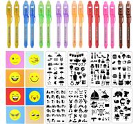 16 Pièces Stylos Encre Invisible Avec Lampe Uv + 8 Pièces Cahiers + 8 Types De Pochoirs Dessin Pour Enfant,Stylo Uv Magique Secrète Pour Anniversaire,Fête,Activité Et Festival - Cadeau