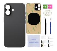 16 Plus Verre arrière de rechange pour iPhone 16 Plus (noir, 17 cm) avec ruban adhésif pré-installé, instructions d'installation (français non garanti) + outils de réparation (noir)