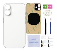 16 Plus Vitre arrière de rechange pour iPhone 16 Plus (blanc, 6,7") avec ruban adhésif préinstallé, instructions d'installation (français non garanti) + outils de réparation (blanc)