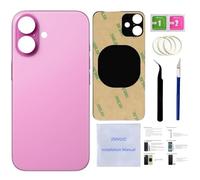 16 Plus Vitre arrière de rechange pour iPhone 16 Plus (rose, 17 cm) avec ruban adhésif préinstallé, instructions d'installation (français non garanti) + outils de réparation (rose)