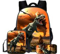 16 pouces Cool T-Rex Dinosaur Print Garçons Filles Sac à dos scolaire Sac à bandoulière, boîte à lunch, sac à crayons Ensemble de 3 pièces / Type F.