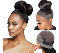 16 pouces Hidden Straps Perruque Cheveux Humain 360 Full Lace Front Human Hair Wig With Drawstring，Invisible Strap 200% Densité Straight Perruque Femme Naturelle Black With Baby Hair (41cm)