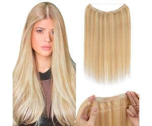 16 Pouces Invisible Extension Rajout Cheveux Extension A Fil Cheveux Naturel - Sans Glue - 100% Cheveux Humain Wire In Hair Extension Con 2Clips [#18P613 Sable Blond & Blond Très Clair]