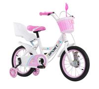 16 pouces vélo enfant garçon vélo d'apprentissage avec des roues de soutien vélo fille blanc