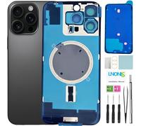 16 Pro Max Verre arrière de rechange pour iPhone 16 Pro Max avec logo étanche et objectif d'appareil photo + kit d'outils de réparation professionnel (titane noir)