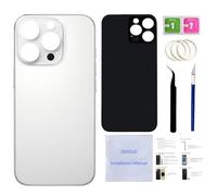 16 Pro Max Verre arrière de rechange pour iPhone 16 Pro Max (titane blanc, 17,5 cm) avec ruban adhésif pré-installé + instructions d'installation + outils de réparation (titane blanc)