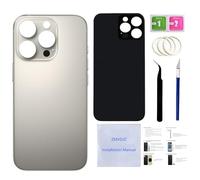 16 Pro Verre arrière de rechange pour iPhone 16 Pro (titane naturel, 6,3") avec ruban adhésif pré-installé + instructions d'installation + outils de réparation (titane naturel)