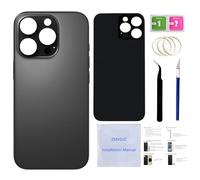 16 Pro Verre arrière de rechange pour iPhone 16 Pro (titane noir, 6,3") avec ruban adhésif pré-installé + instructions d'installation + outils de réparation (titane noir)