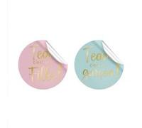 16 stickers textile rond gender reveal 6cm - sud trading cd7389 G