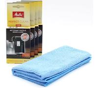 16 Tablettes de nettoyage pour machines à café automatiques + chiffon en microfibre compatible avec Melitta Caffeo CI Touch 6761410, 16 Tabs x 1,8 g, Pastilles pour machine à Espresso