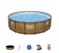 Bestway Kit piscine tubulaire Power Steel Ronde 488x122 cm – filtre à cartouche, bâche, échelle