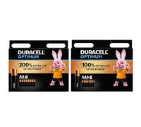 16 x Duracell Optimum AA + AAA (1 blister de 8 piles AA + 1 ampoule de 8 piles AAA) 16 piles (MX2400/MINI STYLO/MICRO et MX1500/STYLO/MIGNON)