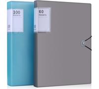 160 A4 Transparent Plastic Folders With Labels For Organising Documents,2 A4 Pockets With Elastic Cover,Blue Grey