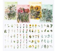 160 autocollants floraux pour scrapbooking, stickers fleurs autocollant, autocollant fleurs esthétiques pour scrapbooking, fournitures pour scrapbooking Set d'autocollants floraux transparents.