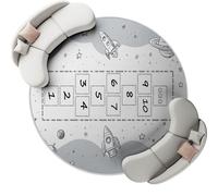 160 cm Gris Clair Tapis Rond Salon, Dessins Animés Espace Jeux Planètes Imprimé Tapis de Sol Décoration Antidérapant pour Chambre Cuisine Balcon Terrasse Salle à Manger et Chambre d'enfant