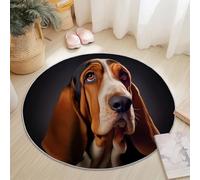 160 cm Tapis Rond Animaux Photographie Chiot, Brun Imitation Cachemire Douce Tapis Circulaire Imprimé Antidérapant Lavable pour Salon Chambre Cuisine Salle à Manger