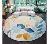 160 cm Tapis Rond Aquarelle Minimalisme Plantes Fleurs, Bleu Imitation Cachemire Douce Tapis Circulaire Imprimé Antidérapant Lavable pour Salon Chambre Cuisine Salle à Manger
