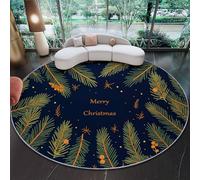 160 cm Tapis Rond Branches De Pin De Noël Dessinées À La Main, Vert Imitation Cachemire Douce Tapis Circulaire Imprimé Antidérapant Lavable pour Salon Chambre Cuisine Salle à Manger