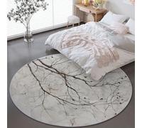 Ø 160 cm Tapis Rond de Branches Élégantes Naturelles Et Délicates, Argent Moquette Doux Antidérapant Tapis Rond Poils Ras Lavable en Machine pour Chambre à Coucher Salon Enfants Rampant Moquette