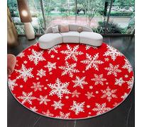 160 cm Tapis Rond Noël Flocons De Neige Étoiles, Rouge Imitation Cachemire Douce Tapis Circulaire Imprimé Antidérapant Lavable pour Salon Chambre Cuisine Salle à Manger