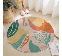 160 cm Tapis Rond Nordique Plantes Feuilles, Vert Orange Imitation Cachemire Douce Tapis Circulaire Imprimé Antidérapant Lavable pour Salon Chambre Cuisine Salle à Manger