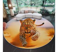 160 cm Tapis Rond Salon Jaune, Nature Animaux Léopard Désert Imprimé Tapis de Sol Décoration Antidérapant pour Salon Chambre Cuisine Balcon Terrasse Salle à Manger