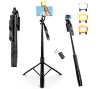 160 cm Telescopic Telephone Selfie Stick with 1 Light,Selfie Stick with Detachable Remote Control for iPhone,Android,Gopro,Camera