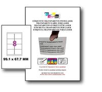 160 étiquettes 99,1 x 67,7 mm polyester transparent brillant (20 feuilles). Laser, pour plastique, verre, métal. Résistantes aux graisses et à l’humidité. Idéales flacons et cosmétiques. Réf UGEPE-B4