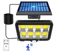 160 Led Lampes solaires avec détecteur de mouvement 800lm Lampes solaires de jardin avec 5m de câble et télécommande Pour l'extérieur Applique murale solaire Lampes de jardin, blanc