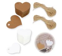 160 PCS Étiquettes cadeaux cœur en papier kraft - Étiquettes avec cordon à écrire pour mariage, anniversaire, Saint-Valentin, Noël, déco DIY & emballage cadeau, solide & polyvalent