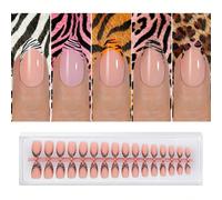 160 pièces Stickers d'ongles acryliques en forme d'amande moyenne imprimés léopard holographique Y2K, kit de nail art en gel, idéal pour les ongles artificiels, les salons de manucure, les adolescente