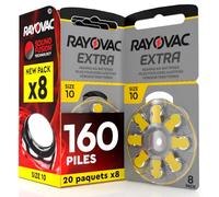 160 Piles Auditives Rayovac Extra Taille 10 Jaune PR70 Udivita - 20 Blister de 8 Piles